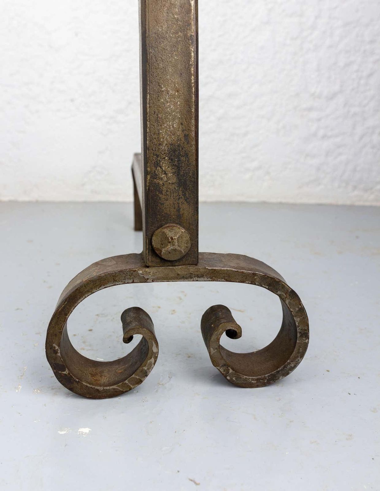 Pair Of Fireplace Andirons Wrought Iron Firedogs, France, Circa 19600 photo vinterior