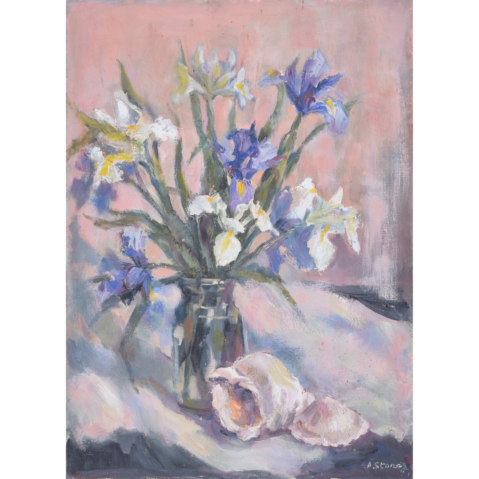 Irises Mid 20th Century Flowers Oil Painting By Angela Stones photo furniture
