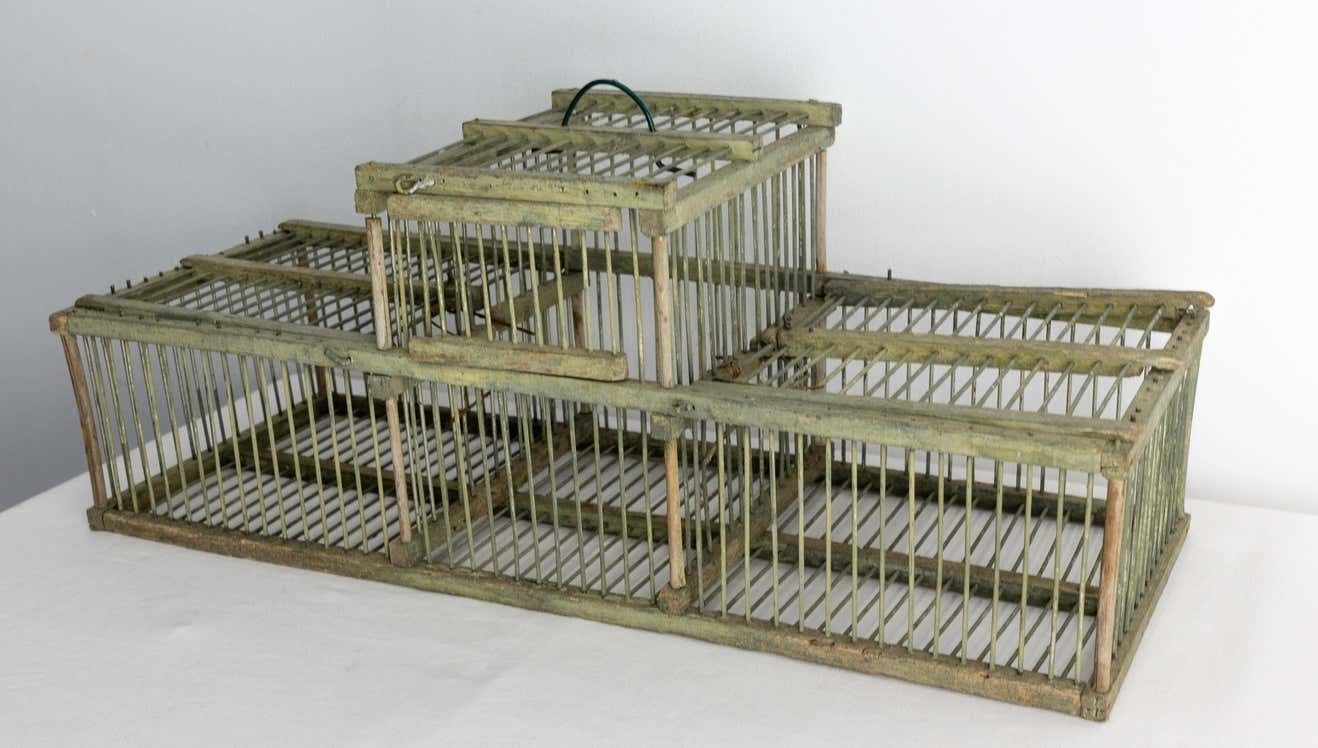 French Country Antique Beech & Iron Bird Cage, Circa 1900 photo 439.0