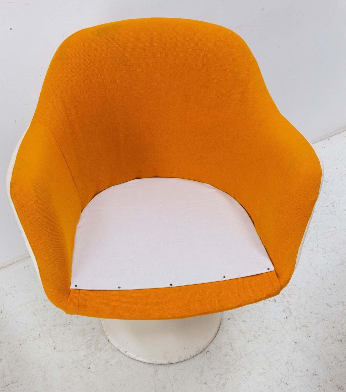 Furniture Two Mid Century French Armchairs Metal Tulip Foot With Stool To Recover photo