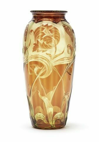 Rare Art Nouveau Cranberry Cut Vase C1910 1935 photo 550.0