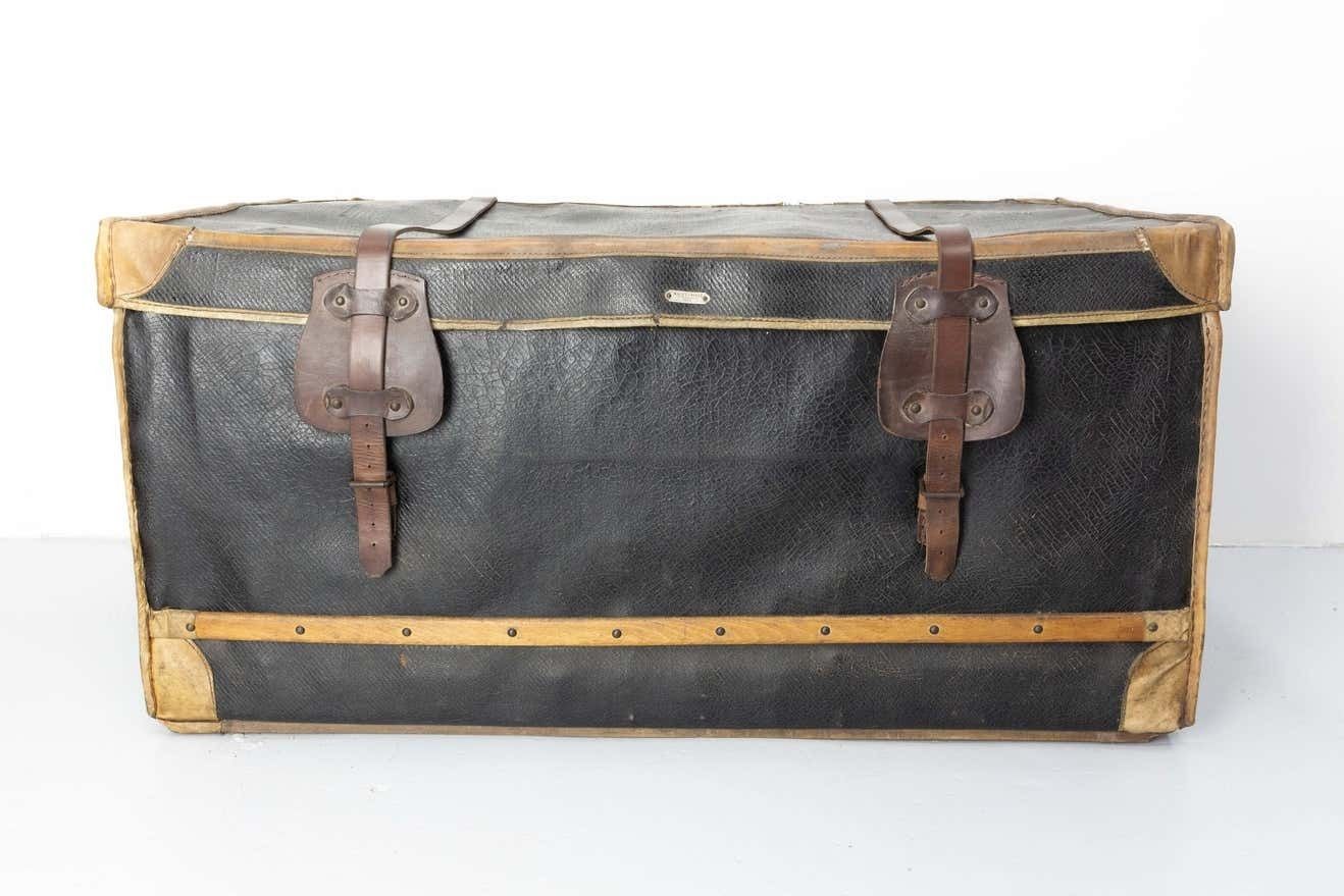 French Leather Trunk With Original Train Labels Paris To Chantilly, Late 19th C photo furniture