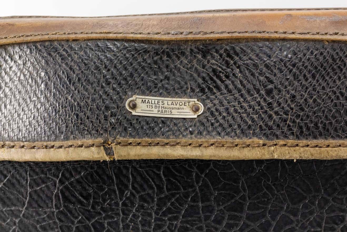 photo for sale French Leather Trunk With Original Train Labels Paris To Chantilly, Late 19th C