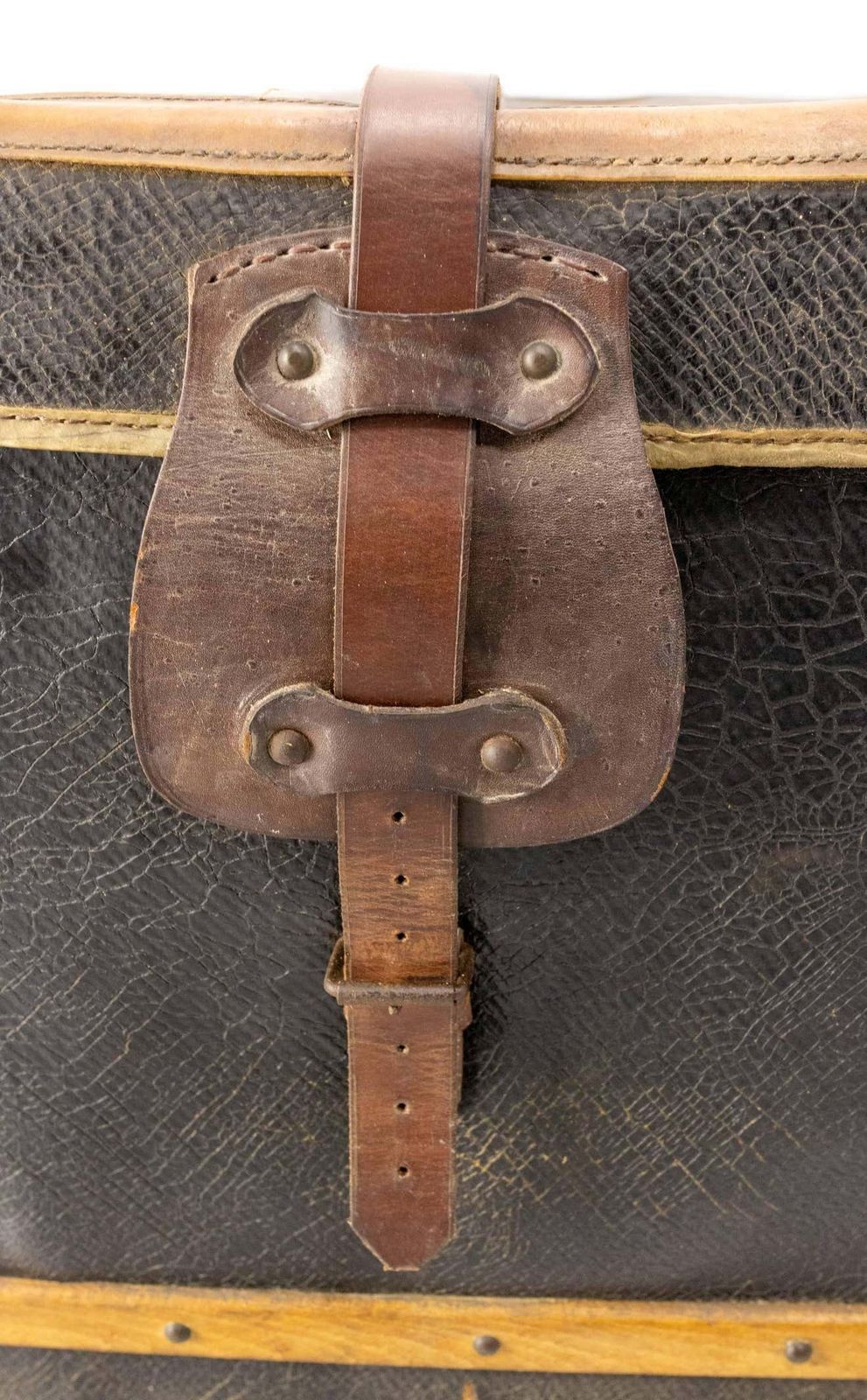 1735.0 French Leather Trunk With Original Train Labels Paris To Chantilly, Late 19th C photo