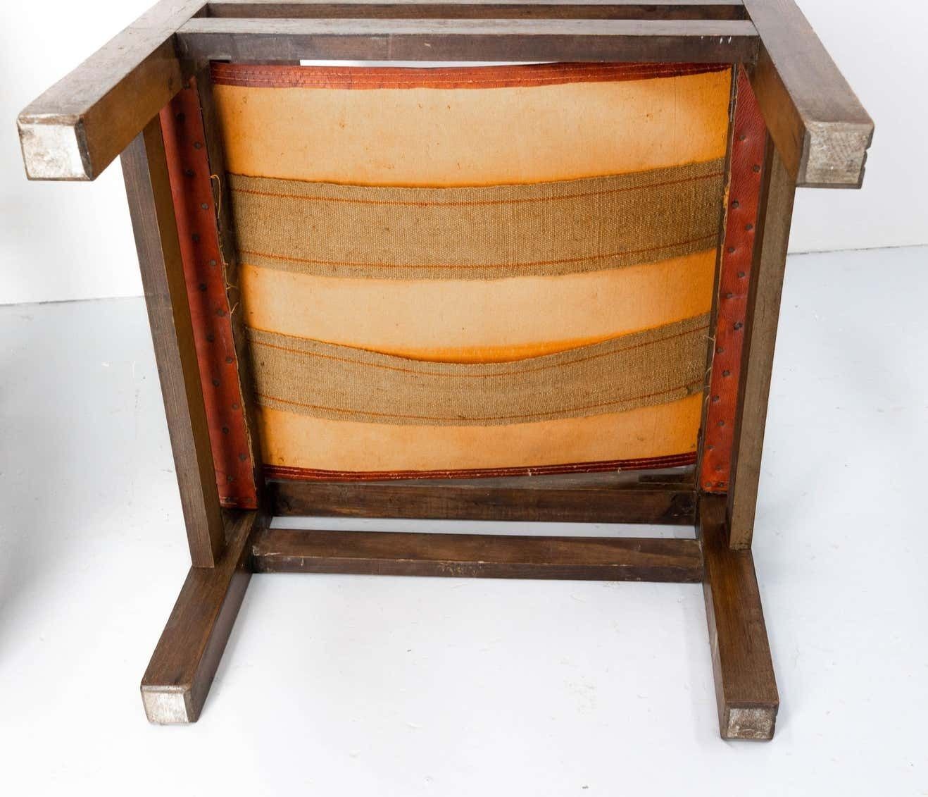 2290.0 Pair Of Fauteuils Open Armchairs French Leather And Beech Safari Style, C. 1940 photo