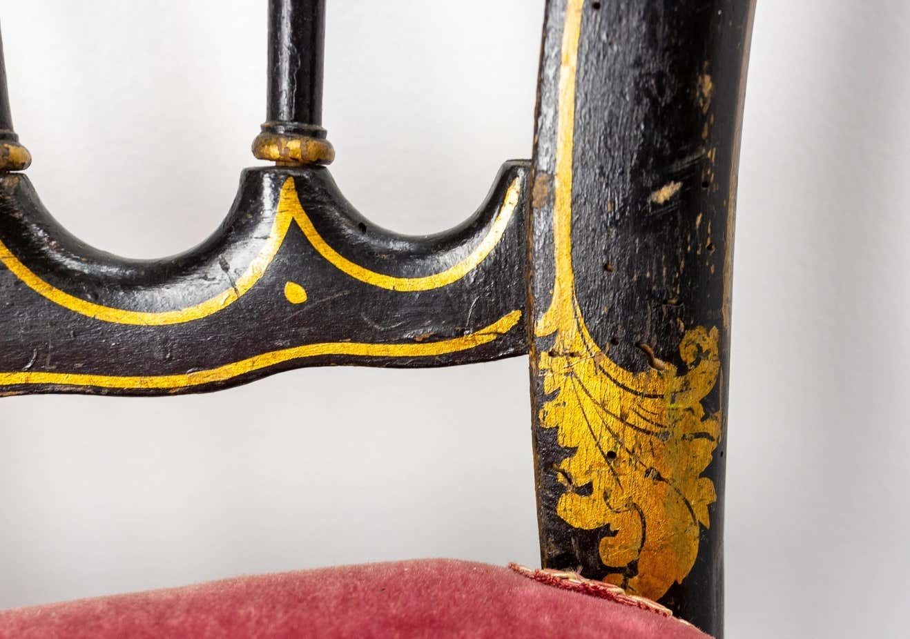 photo for sale Pair Of Napoleon III Chairs Fabric And Painted Wood, French, Late 19th Century