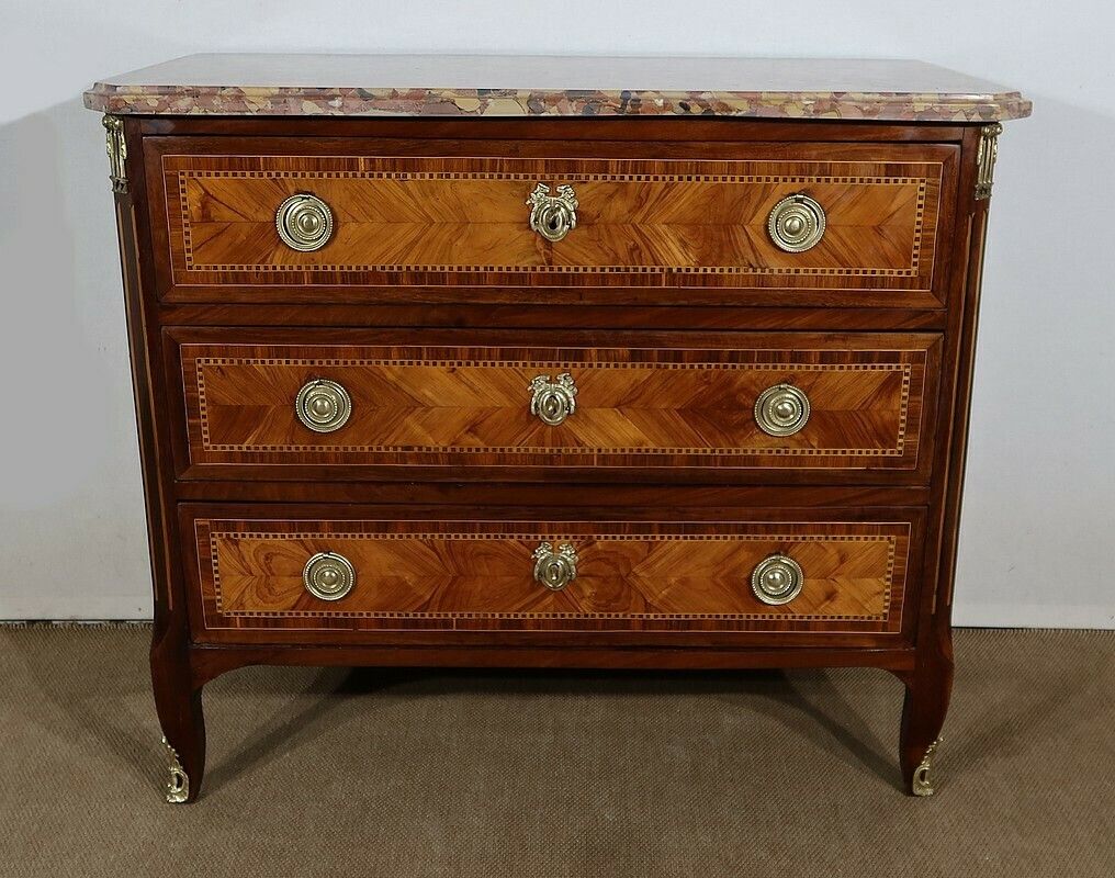 Small Commode In Precious Wood Marquetry, Stamped Cm. Magnien, Louis XVI Period – 18th Century photo vinterior