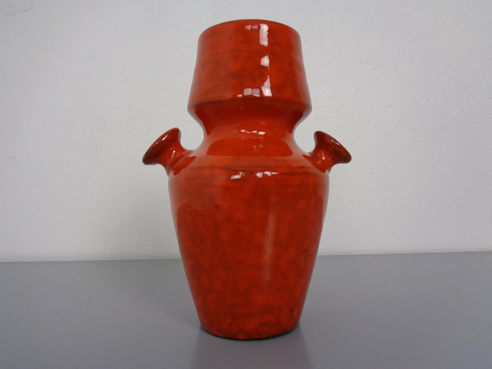 Italian Orange Ceramic Studio Vase With Handle, 1970s photo for sale