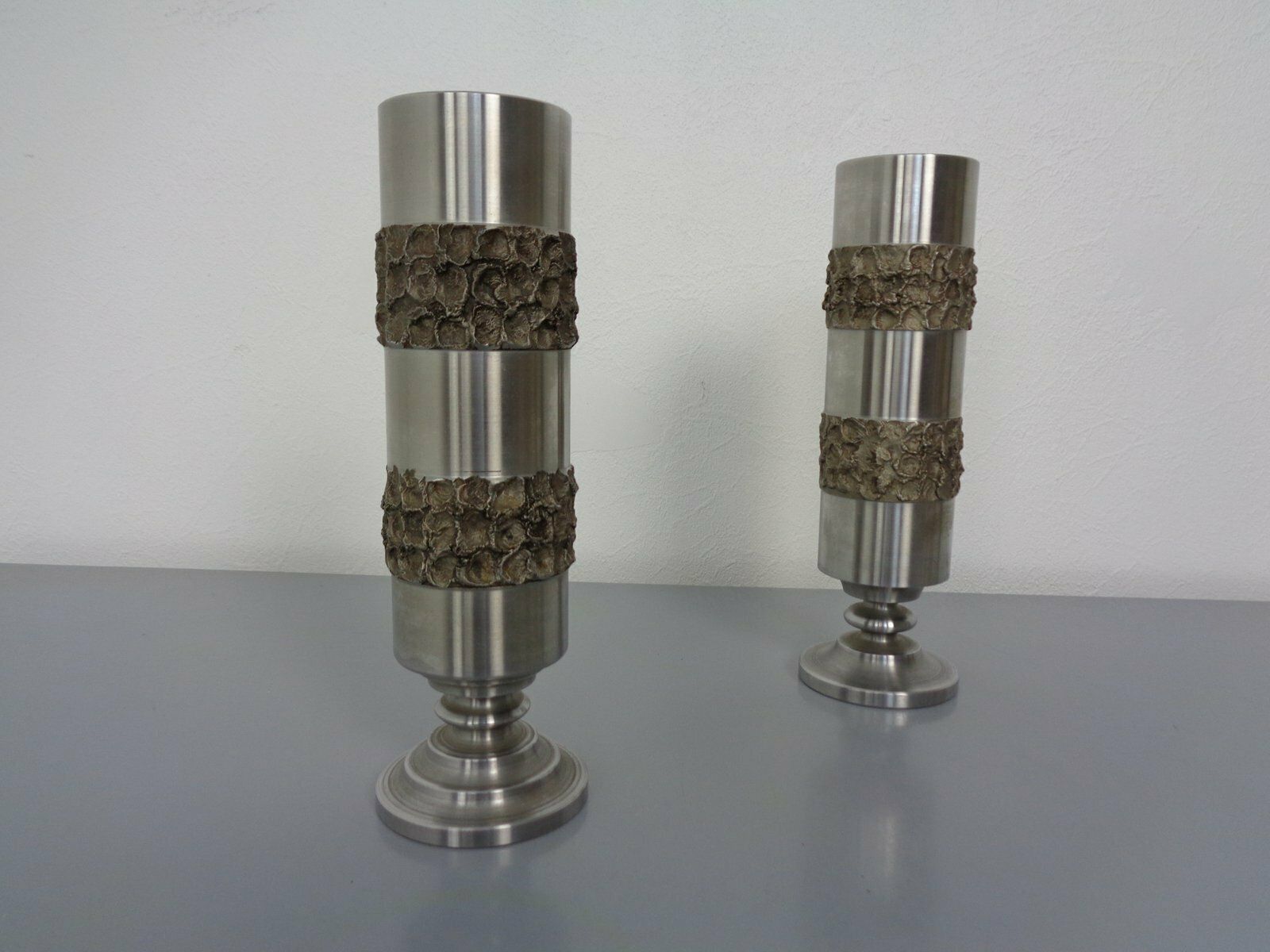 Brutalist German Vases In Stainless Steel, 1960s, Set Of 2 photo for sale