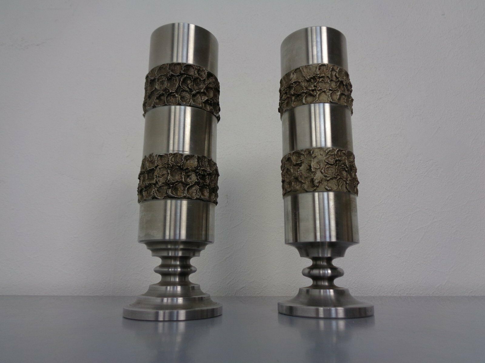 Brutalist German Vases In Stainless Steel, 1960s, Set Of 2 photo 334.0