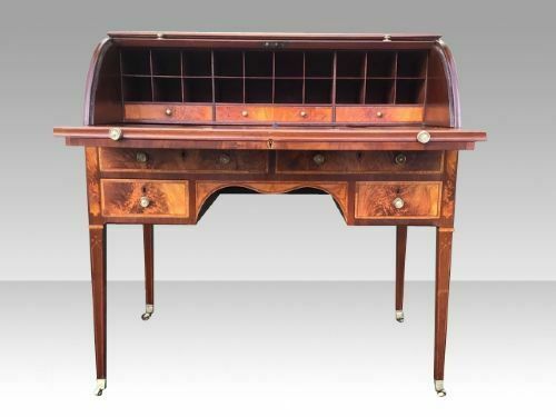 George III Hepplewhite Period Inlaid Mahogany Tambour Estate Writing Desk photo furniture
