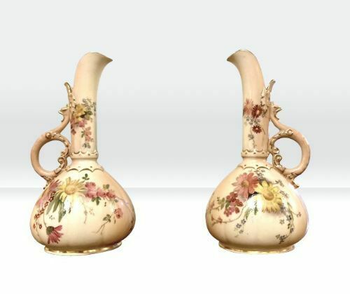 Pair Of Antique Royal Worcester Blush Ivory Vases