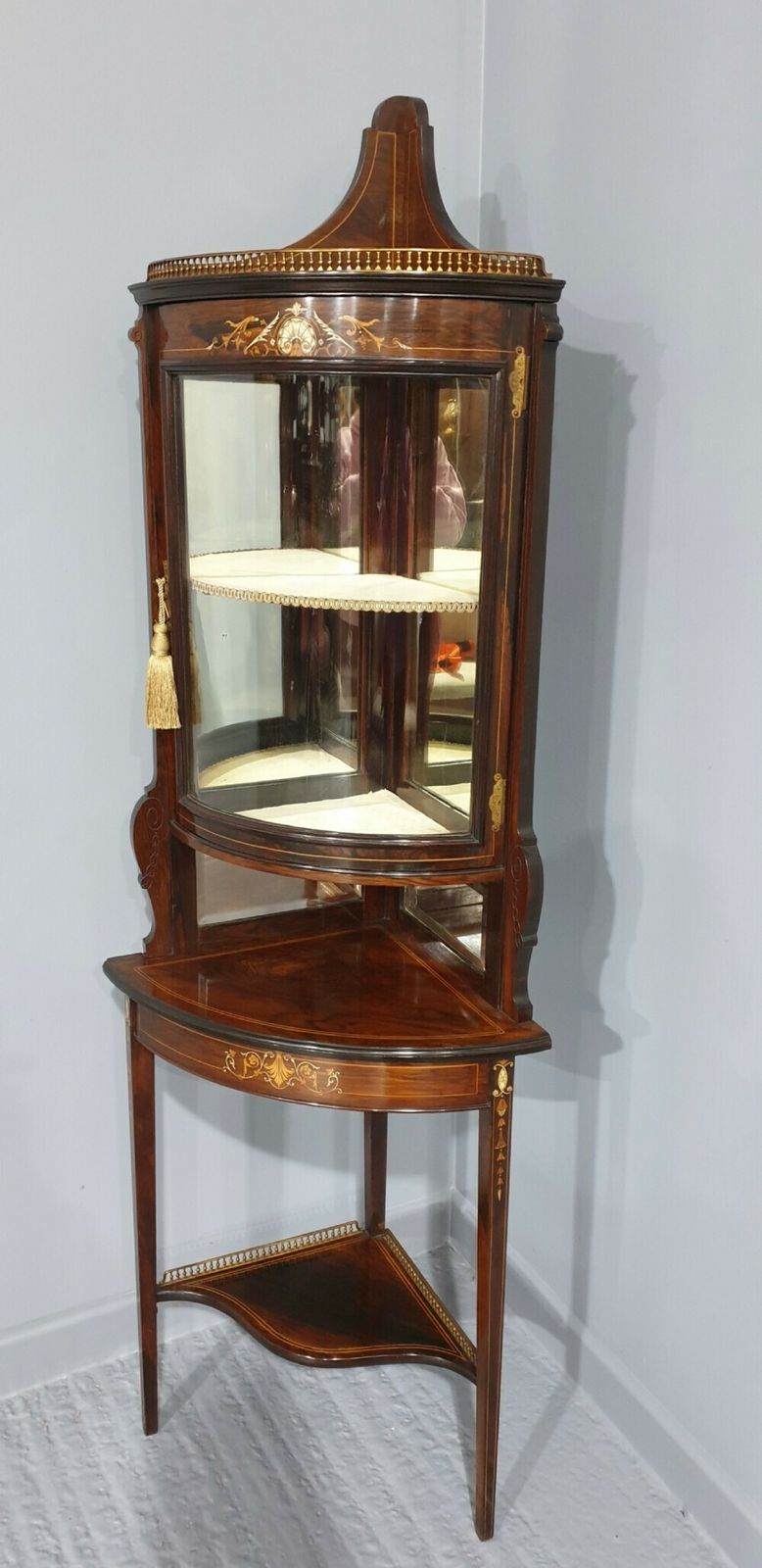 Furniture Antique Inlaid Rosewood Corner Cabinet photo