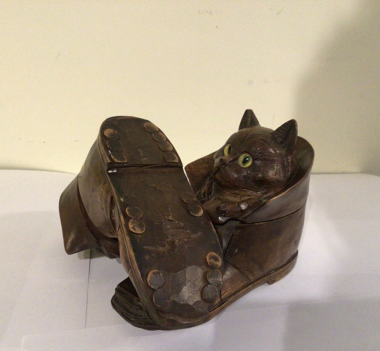 Pair Of Antique Black Forest Cat In Boot Inkwells photo for sale