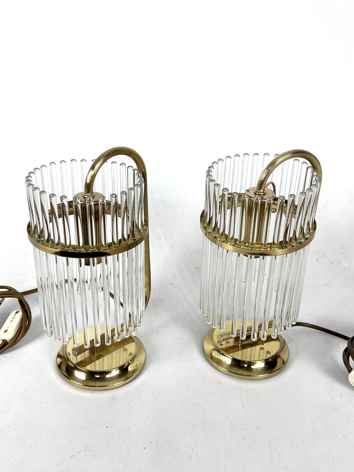 Lighting Vintage Italian Pair Of Signed Brass Table Lamps By Sciolari. Italy 1970s photo