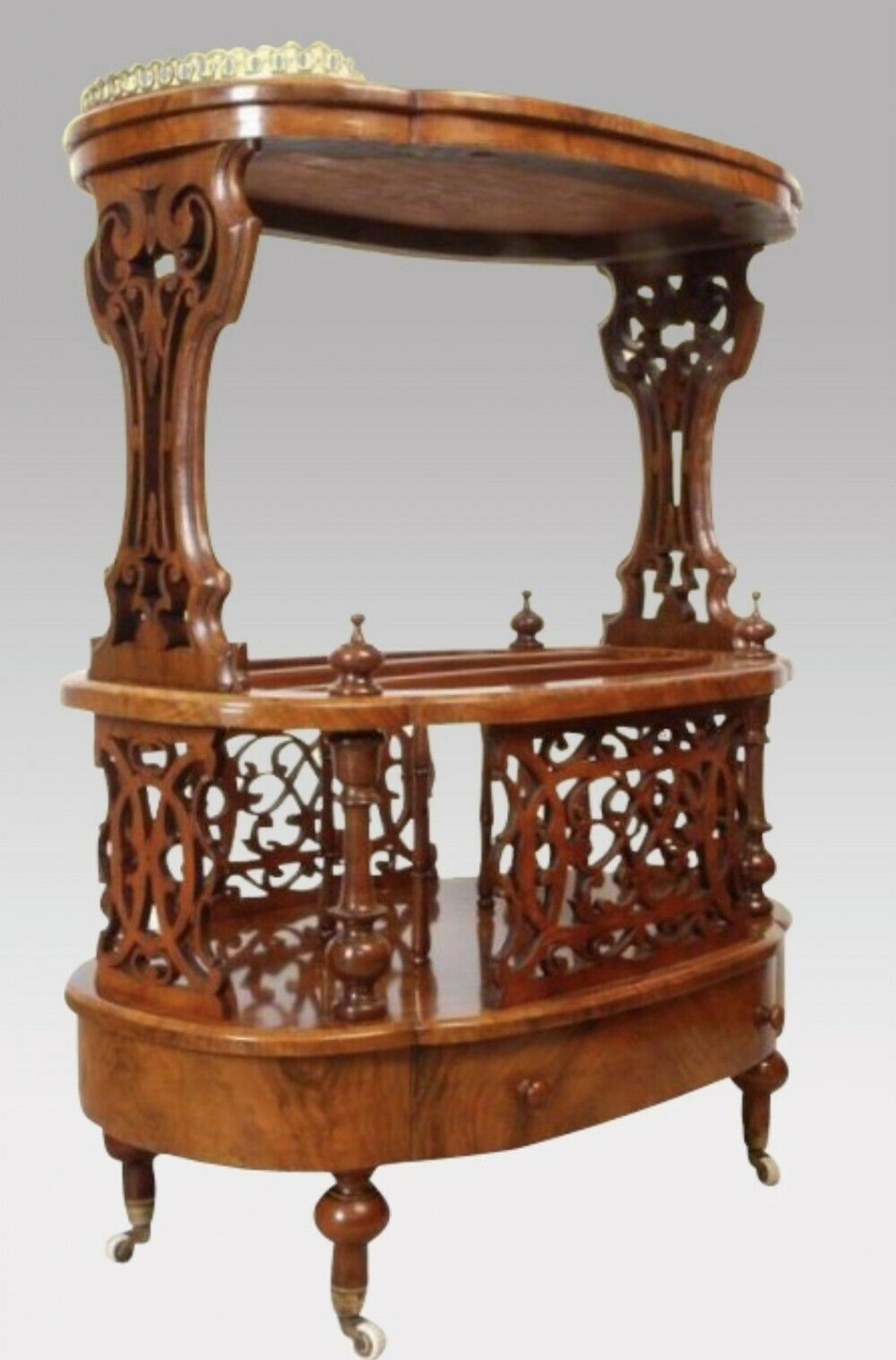 Magnificent Inlaid Burr Walnut Oval Antique Canterbury Lamp Table photo buy