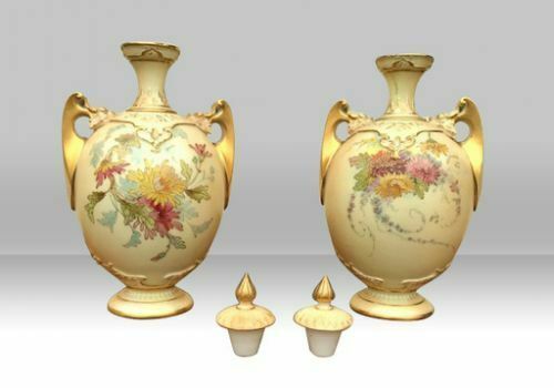 Pair Of Antique Royal Worcester Blush Ivory Vases photo furniture