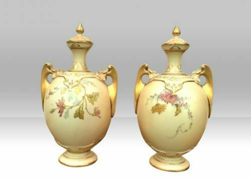 Pair Of Antique Royal Worcester Blush Ivory Vases photo for sale