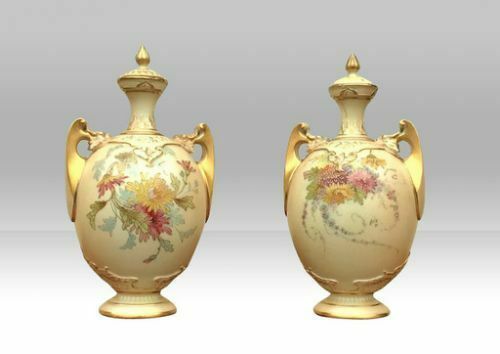Pair Of Antique Royal Worcester Blush Ivory Vases photo Home Decor