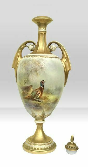 Antique Royal Worcester James Stinton Cock Pheasant Vase photo furniture