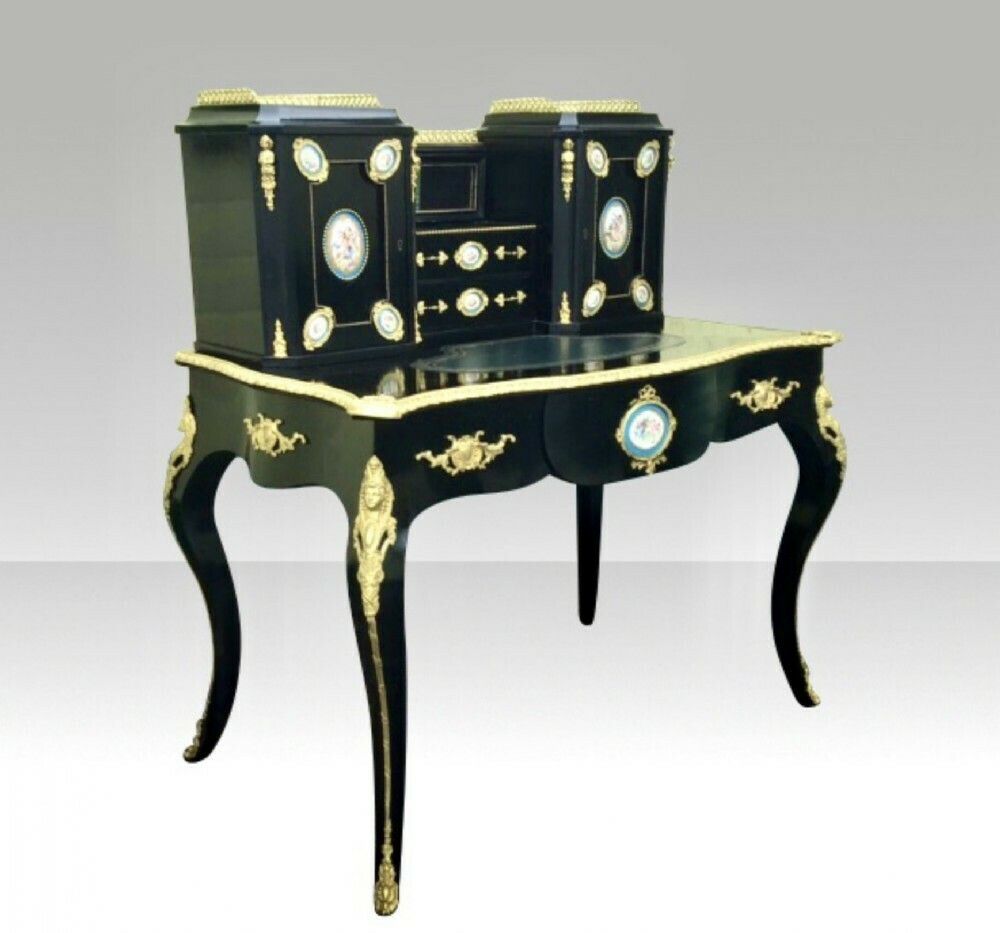 Antique Ebonised Ormolu Mounted Bon Heur Du Jour Desk photo furniture