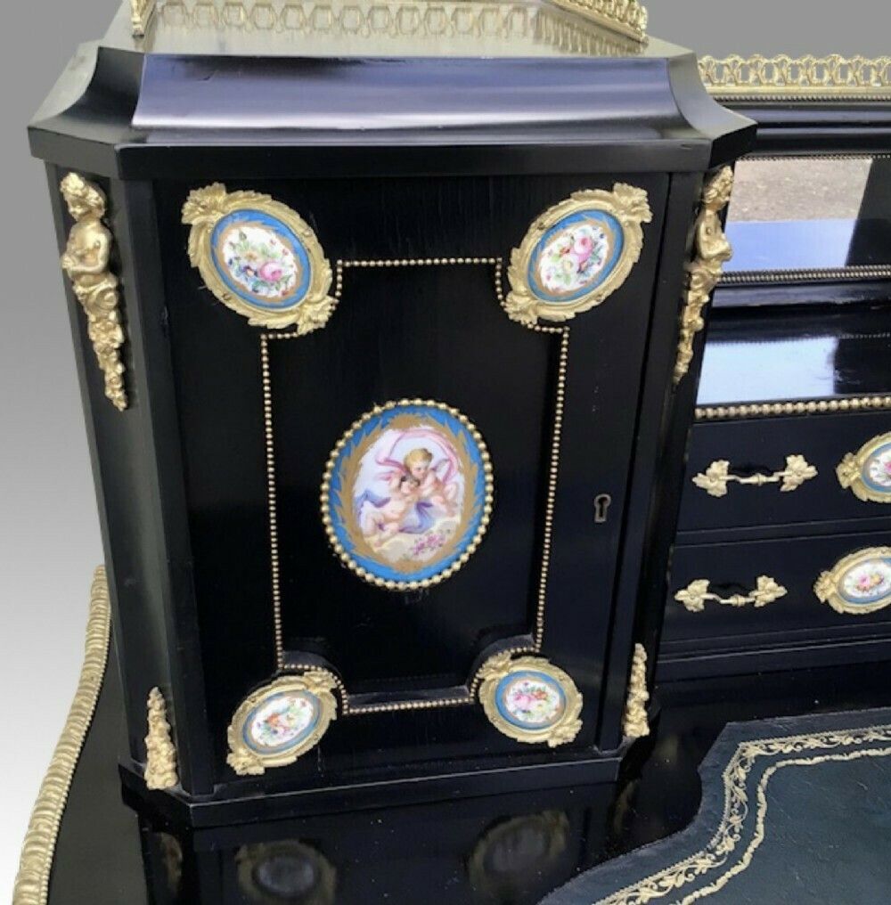 photo furniture Antique Ebonised Ormolu Mounted Bon Heur Du Jour Desk