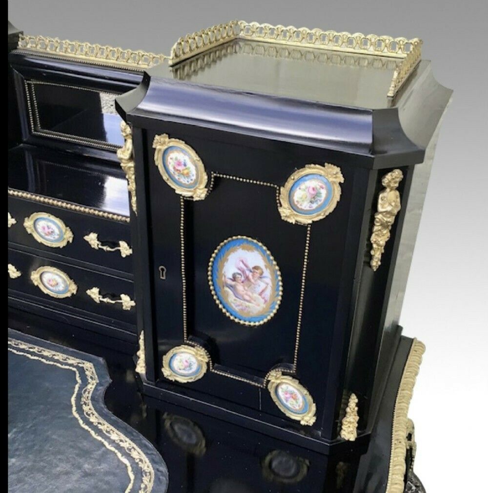 photo for sale Antique Ebonised Ormolu Mounted Bon Heur Du Jour Desk