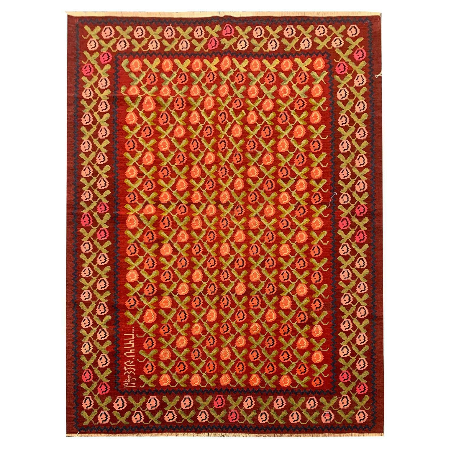 Rare Handmade Carpet Antique Armenian Kilim Rug Traditional Floral Kilim