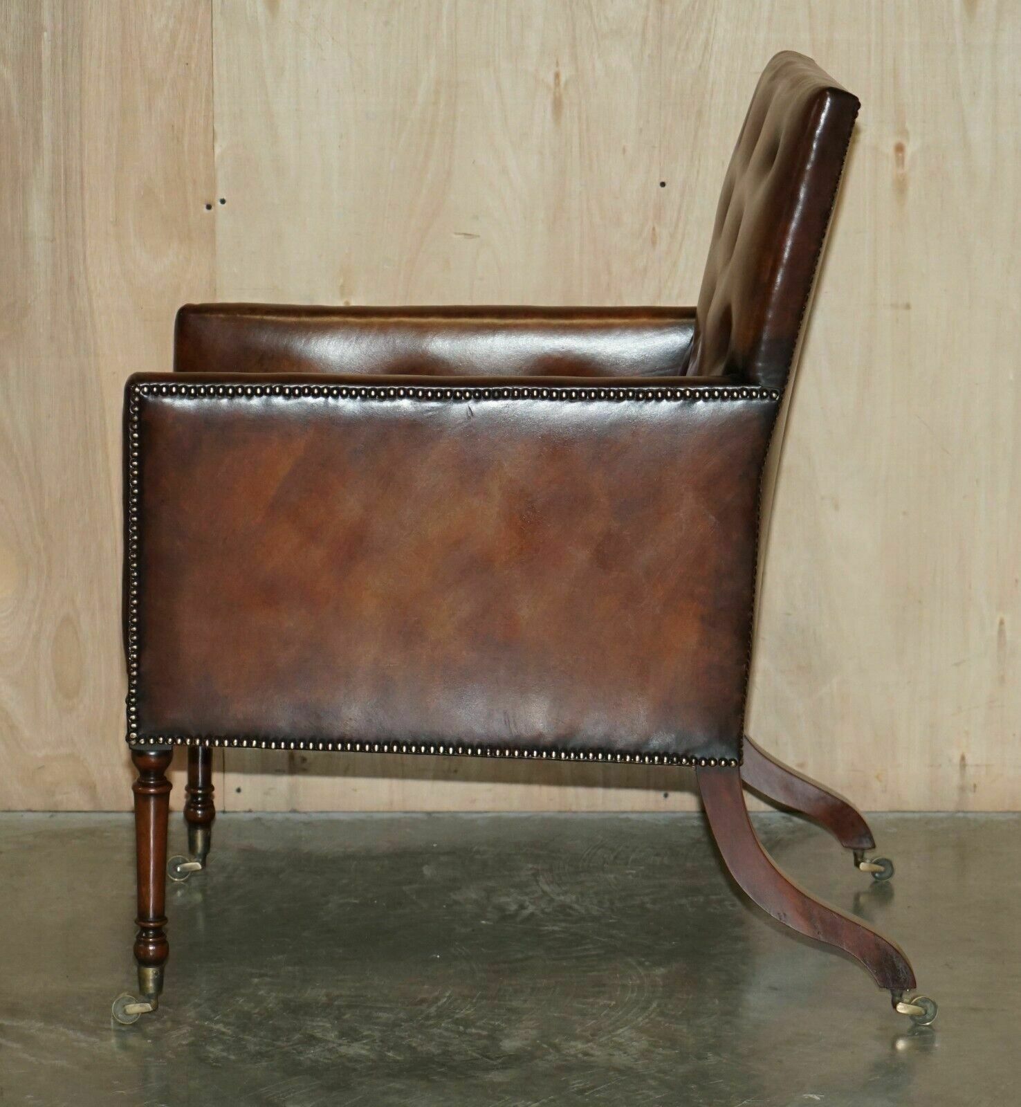 12500.0 Fully Restored Antique George III Circa 1780 Brown Leather Chesterfield Armchair photo