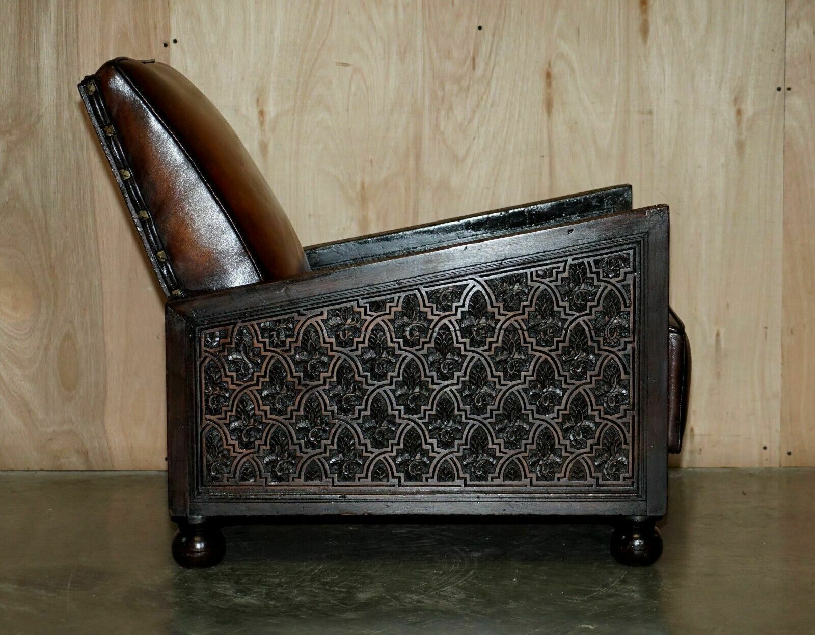photo buy Fine Pair Of Fully Restored Antique Art Deco Armchairs Hand Carved Carved Panels
