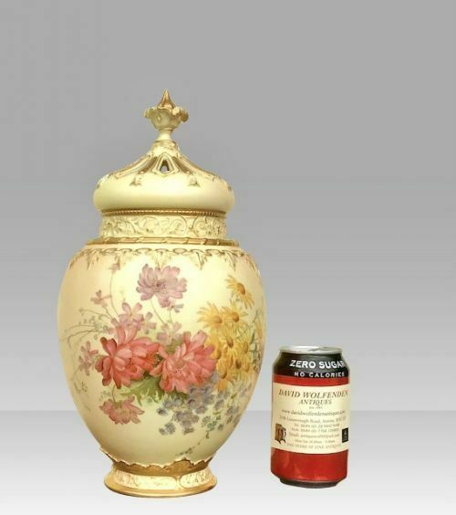A Large Royal Worcester Blush Ivory Ground Ovoid Pot Pourri Jar Vase And Crown Cover. photo furniture