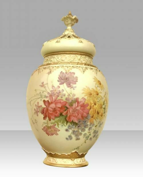 A Large Royal Worcester Blush Ivory Ground Ovoid Pot Pourri Jar Vase And Crown Cover. photo Home Decor