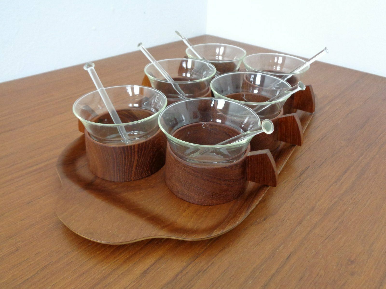 Swedish Teak Tray With Tea Cups By Jie Gantofta, 1960s, Set Of 7 photo furniture
