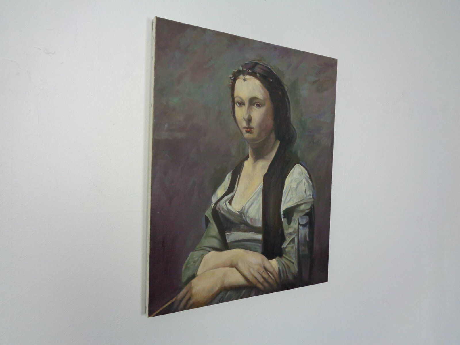 Fred Neumann After Jean Baptiste Camille Corot, The Woman With The Pearl, 1980s, Oil On Canvas photo for sale