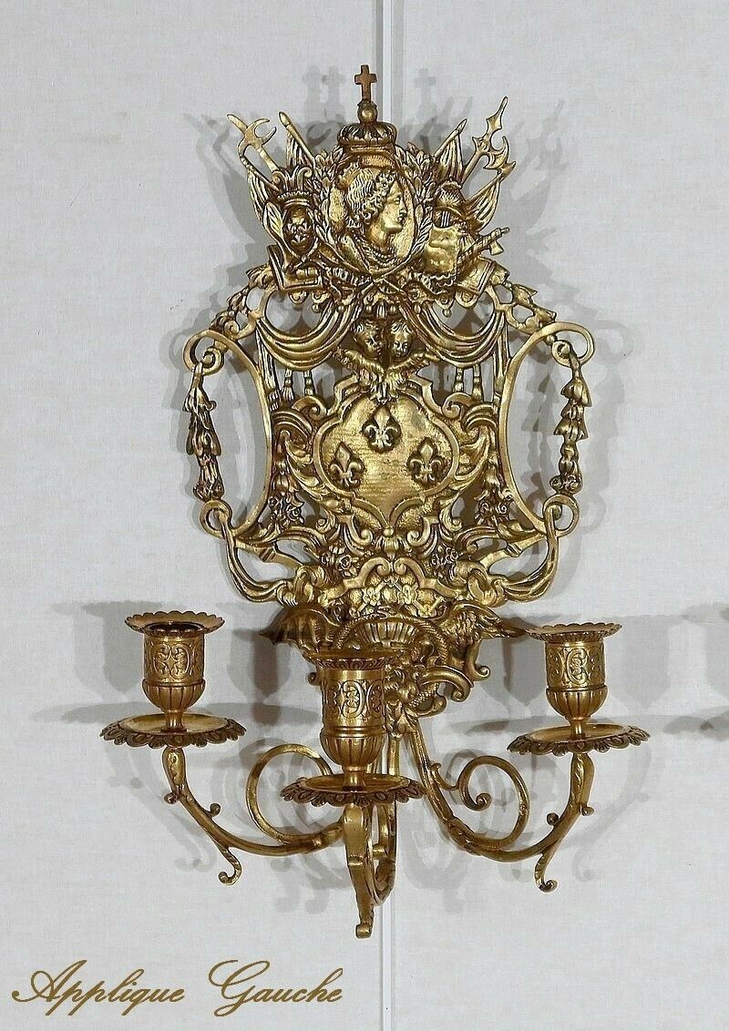 Important Pair Of Wall Lights With 3 Branches In Gilded Bronze, Napoleon III   Mid 19th Century photo Lighting