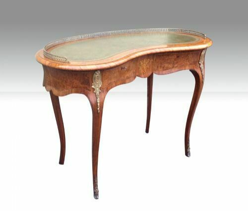Quality Inlaid Burr Walnut Ormolu Mounted Kidney Shaped Antique Desk