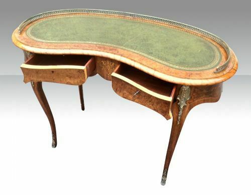 Quality Inlaid Burr Walnut Ormolu Mounted Kidney Shaped Antique Desk photo 4750.0