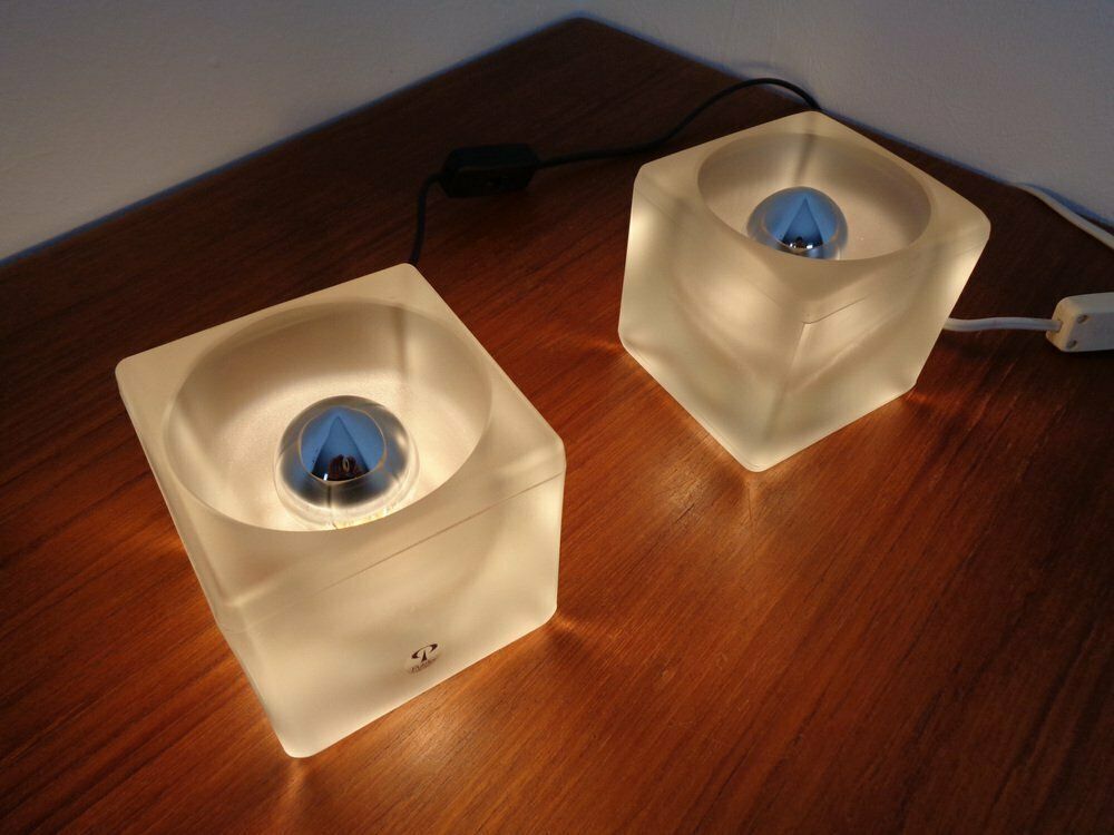 Glass Cube Table Lamps From Peill & Putzler, 1970s, Set Of 2 photo vintage