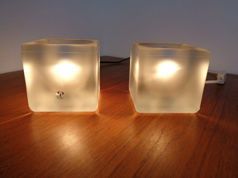 photo for sale Glass Cube Table Lamps From Peill & Putzler, 1970s, Set Of 2