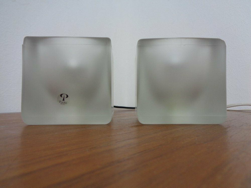 Lighting Glass Cube Table Lamps From Peill & Putzler, 1970s, Set Of 2 photo
