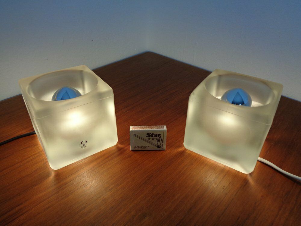 photo vinterior Glass Cube Table Lamps From Peill & Putzler, 1970s, Set Of 2