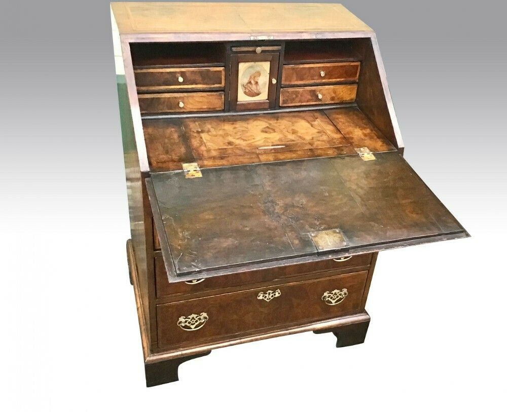Rare Small Georgian Period Antique Walnut Bureau Desk photo furniture