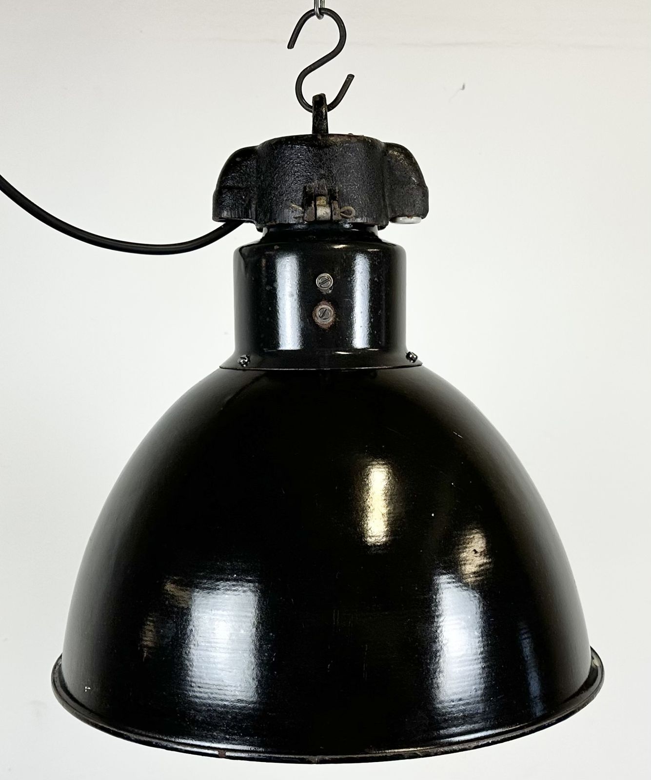 Bauhaus Black Enamel Factory Pendant Lamp, 1930s, 6x photo buy