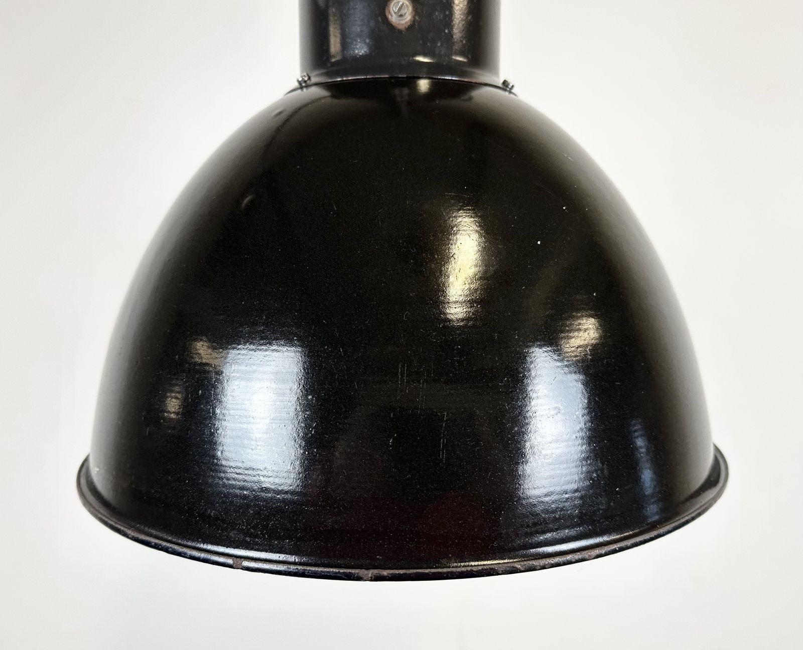 Bauhaus Black Enamel Factory Pendant Lamp, 1930s, 6x photo vintage
