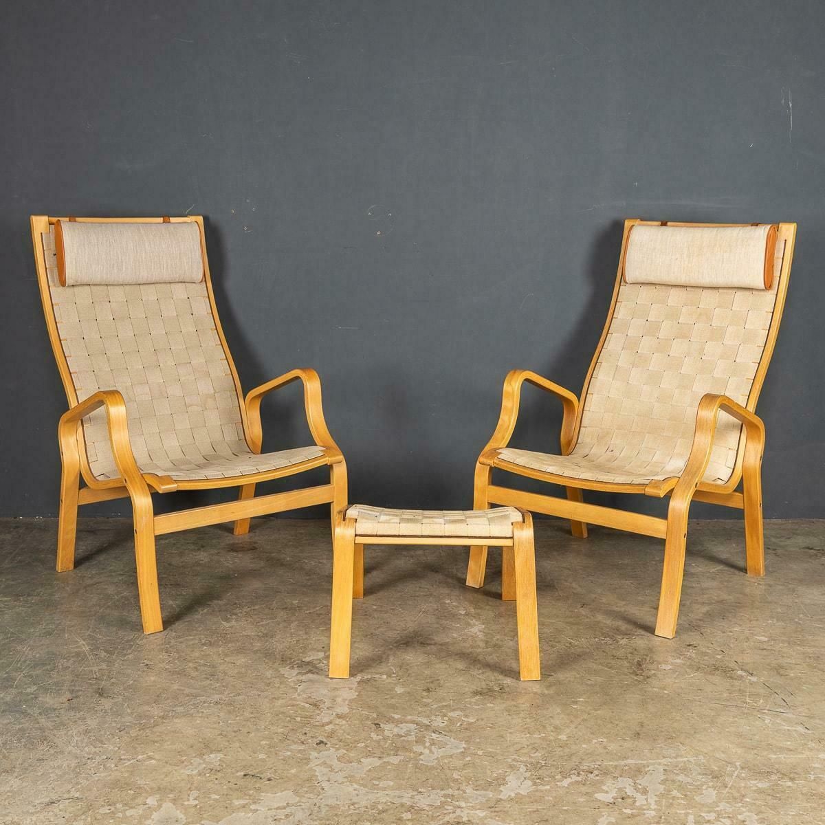 20th Danish Beech Framed Chairs & Ottoman, Bruno Mathsson C.1978 photo furniture
