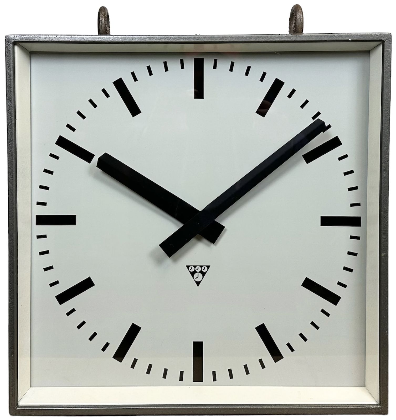 Large Square Industrial Double Sided Factory Hanging Clock From Pragotron, 1970s, 4x