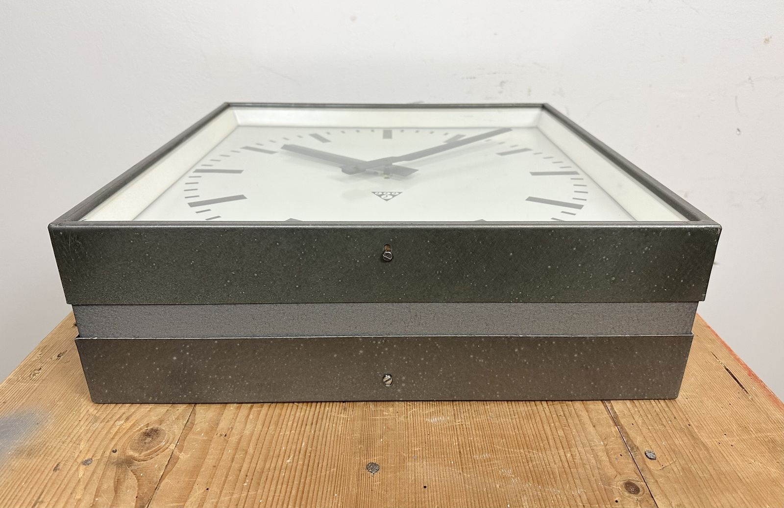 Home Decor Large Square Industrial Double Sided Factory Hanging Clock From Pragotron, 1970s, 4x photo