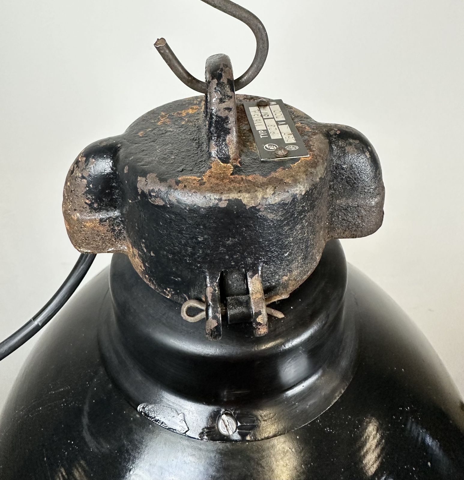 Bauhaus Black Enamel Factory Pendant Lamp, 1930s photo Lighting