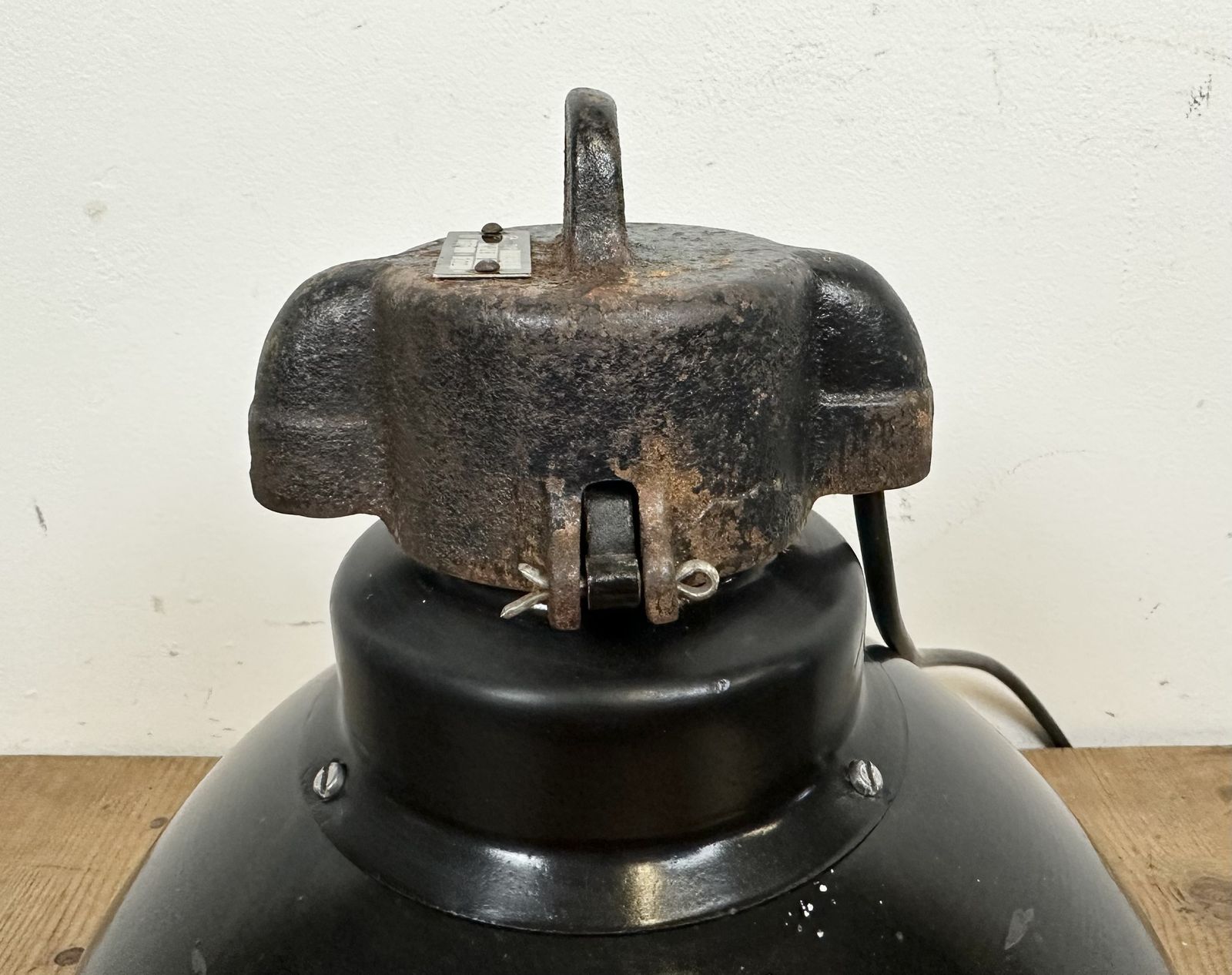 Lighting Bauhaus Black Enamel Factory Pendant Lamp, 1930s photo