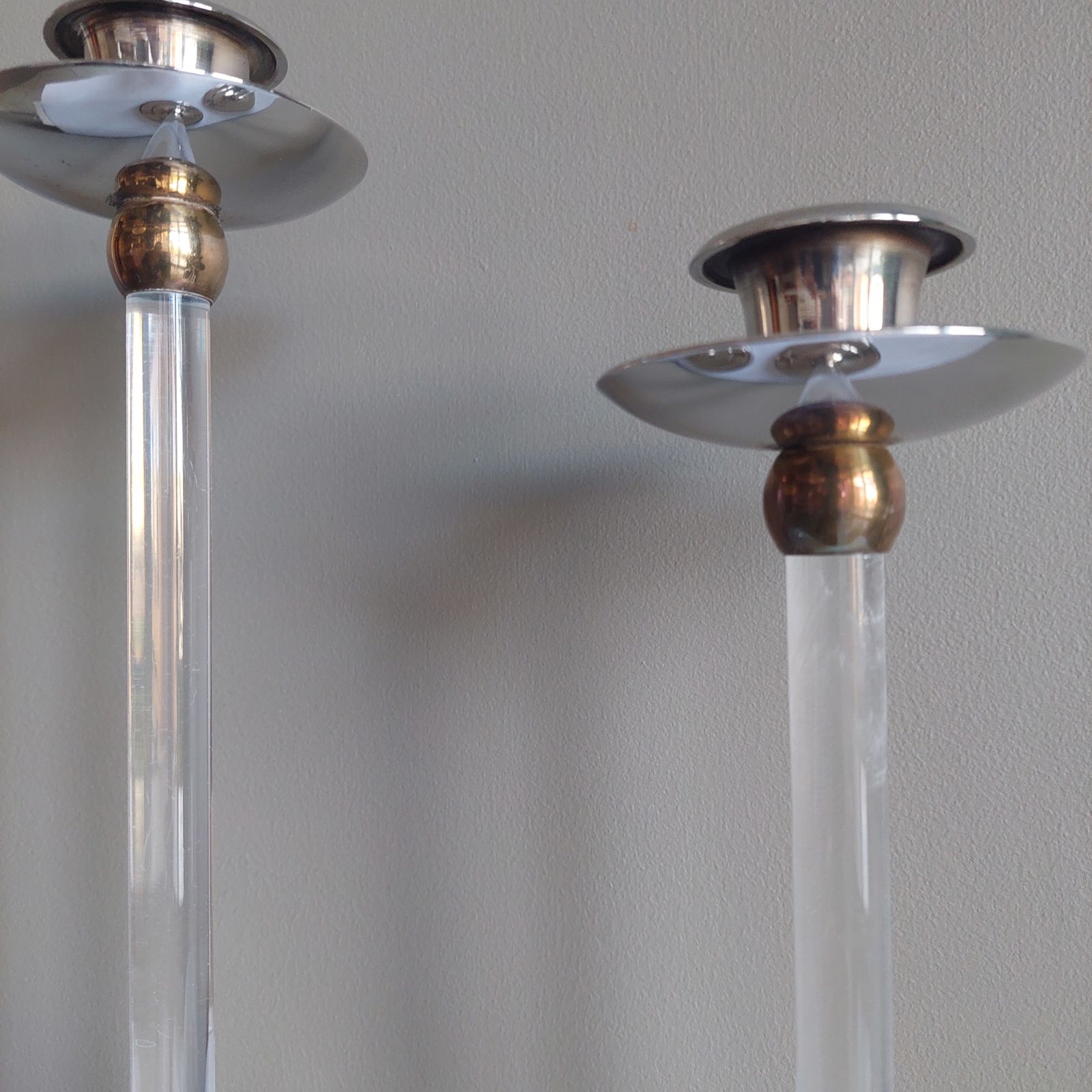 Mid Century Estrid Ericson Pair Of Brass And Plexiglass Candlesticks, Circa 1960 photo 475.0